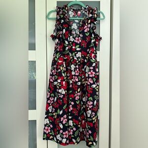 Maggy London Dress  Kayla Poplin Trapeze Ruffled Accents Neck Tie Floral Sz 4
